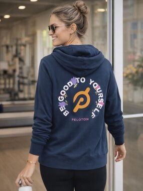 Peloton | Women’s Navy Zip Front Long Sleeve Hoodie Back Graphic/Logo Size M
